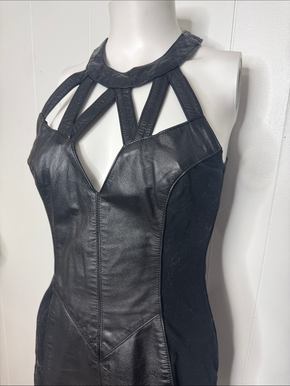 Vintage black leather dress approx size 2/4 - Picture 2 of 7